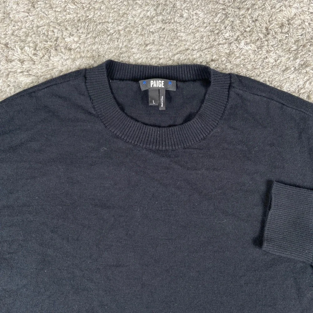 Paige Champlin Sweater Mens Large Black Crewneck Long Sleeve Organic Cotton Wool